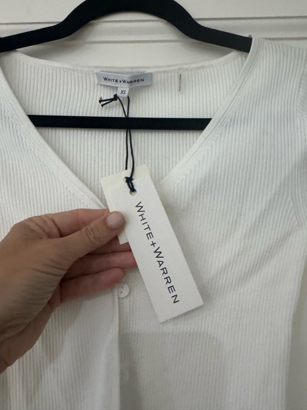 White + Warren Cream Ribbed V-Neck Button Cardigan